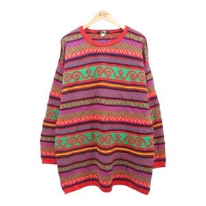 Vintage 1990s Abstract All Over Pattern Knitted  Coogi style Sweater large